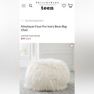 Pottery Barn Himalayan Faux Fur Ivory Bean Bag Chair.     **COVER ONLY**